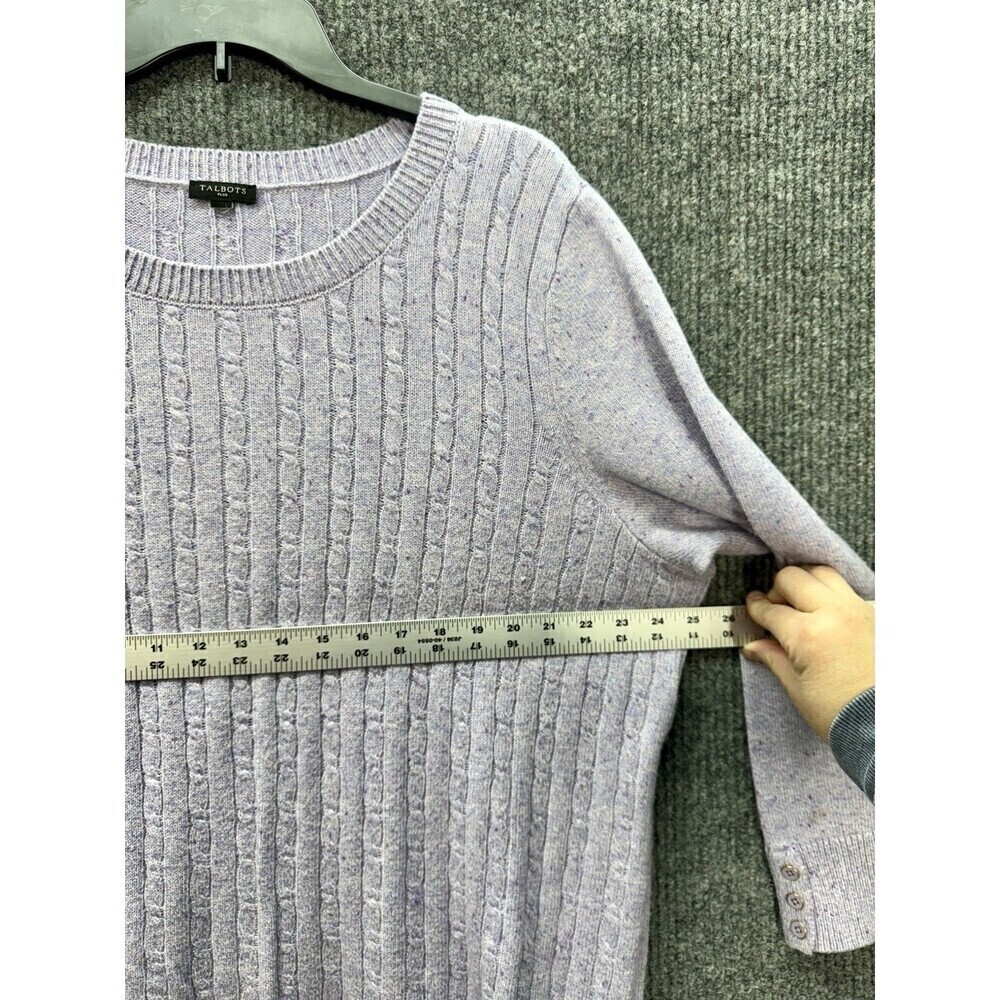 Talbots Cable Knit Tweed Sweater Top Womens 2X Soft Purple Button Cuff Crewneck - Picture 7 of 8